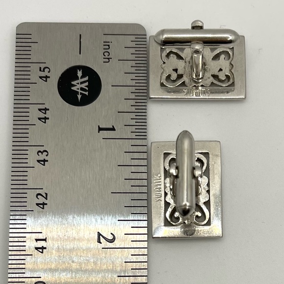 Victorian Grate Design Cufflinks Vintage Swank Wedding silver tone formal wear - Picture 6 of 6